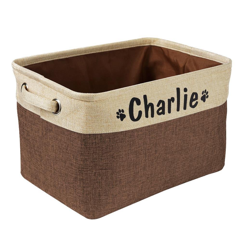 Personalized Pet Dog Toy Storage Basket Dog Canvas Bag Foldable Pet Toys Linen - MY STORE LIVING