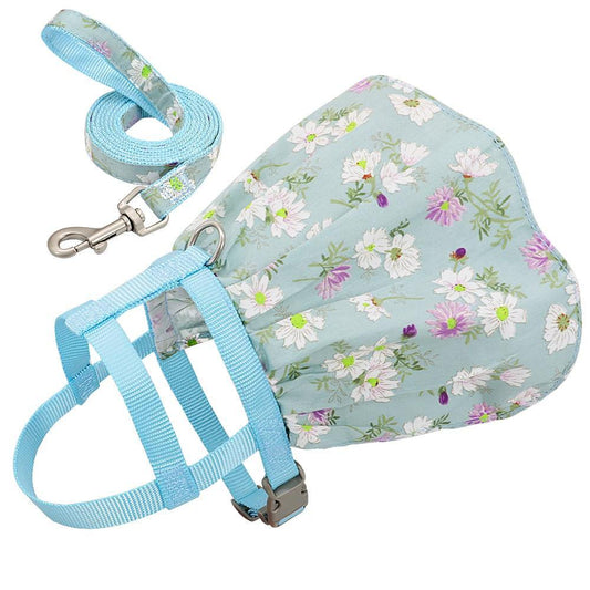 Puppy Dog Cat Clothes Harness Leash Adjustable Floral Printed Pet Harness Vest Dress Small Medium Dogs Cats - MY STORE LIVING