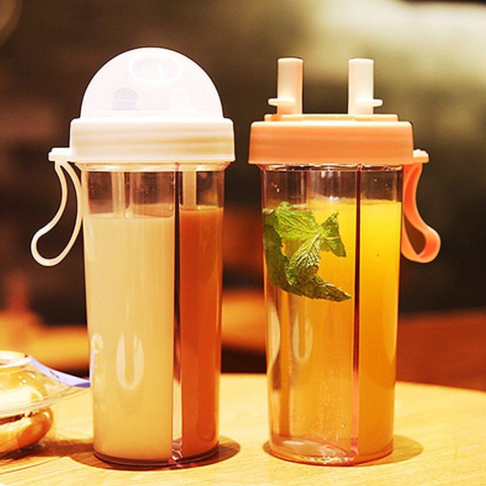420/600ml Double-tube Opening Design Drinking Cup Kitchen Travel Creative Dual-use Water Bottle Drinking Cup Double Straw Cups - MY STORE LIVING