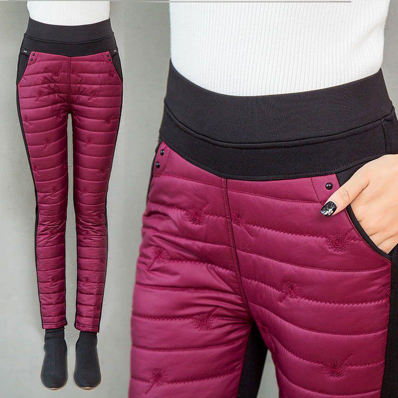 Winter Embroidery Trousers Women Fashion Down Cotton Warm Velvet Pants - MY STORE LIVING