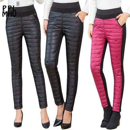 Winter Embroidery Trousers Women Fashion Down Cotton Warm Velvet Pants - MY STORE LIVING