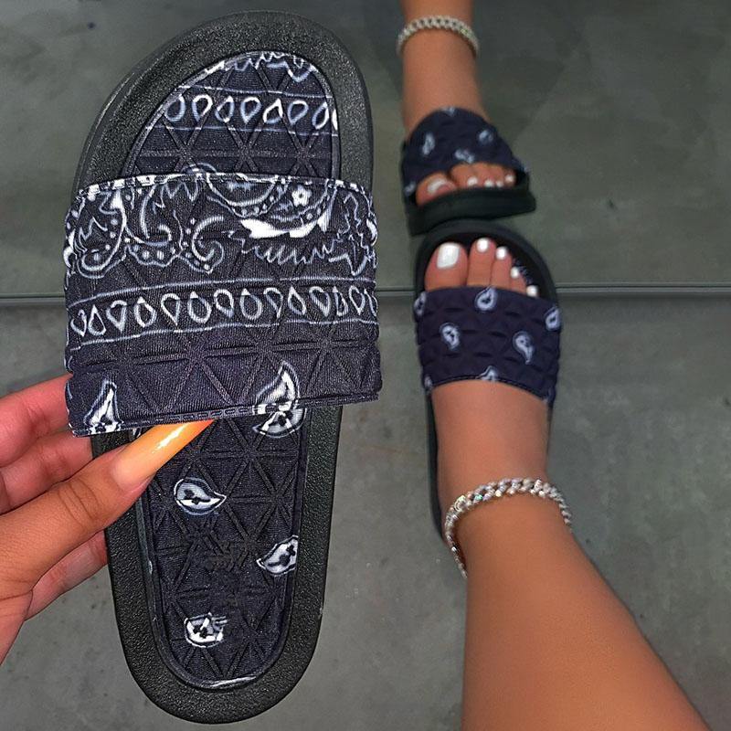 Women's Rhinestone Faux Fur Slippers Platform Flat Shoes Flip Flops Sandals - MY STORE LIVING