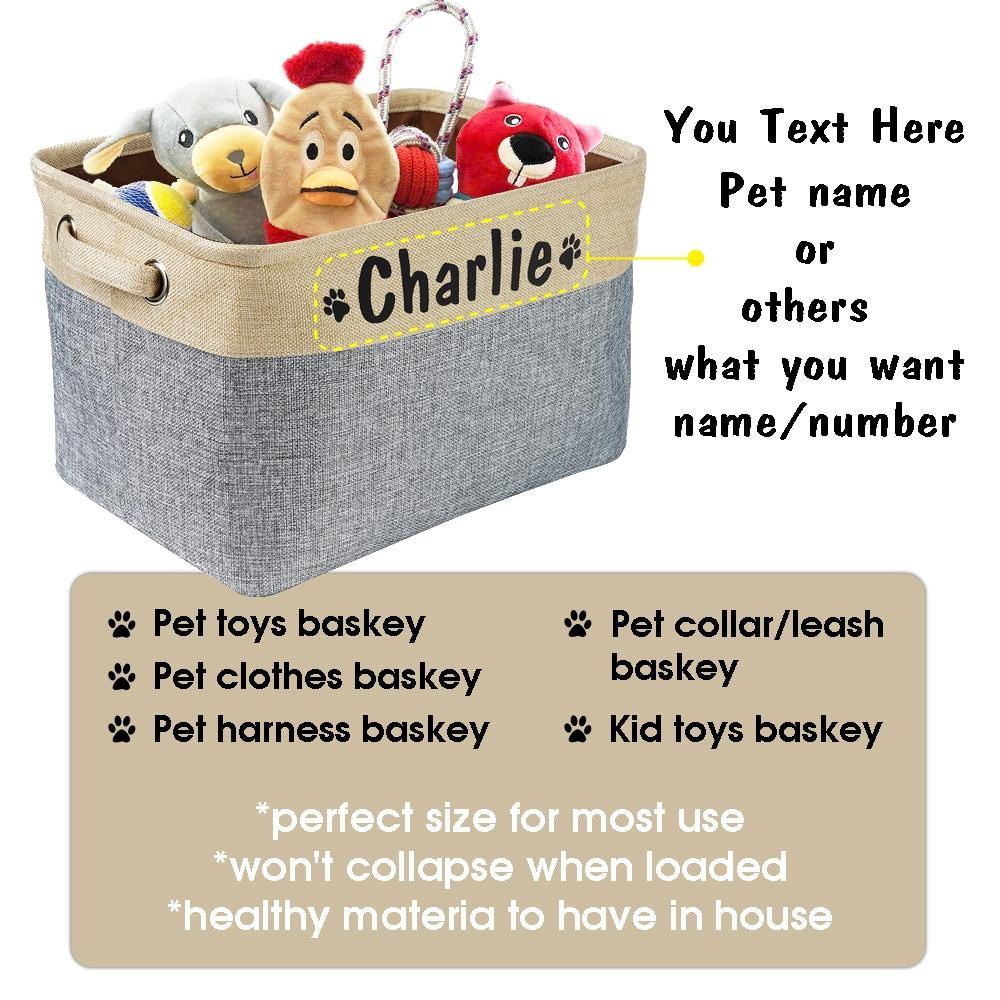 Personalized Pet Dog Toy Storage Basket Dog Canvas Bag Foldable Pet Toys Linen - MY STORE LIVING