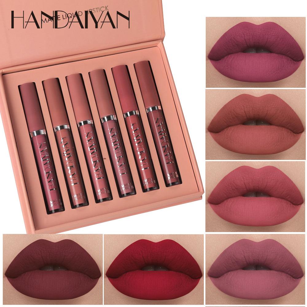 HANDAIYAN 6Pcs Lip Gloss Set Non Stick Matte Lip Gloss Set Gift Box Liquid Lipstick Cosmetic Not Easy To Fade - MyStoreLiving