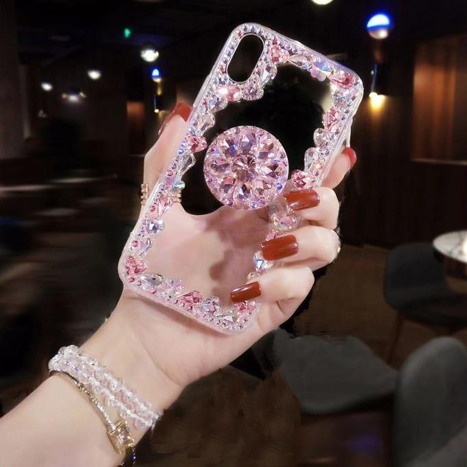 Love Pink Diamond 3D Bracket Transparent Phone Case - MY STORE LIVING