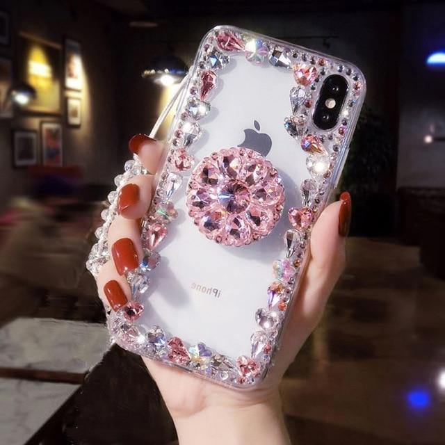 Love Pink Diamond 3D Bracket Transparent Phone Case - MY STORE LIVING