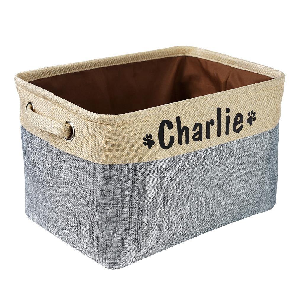 Personalized Pet Dog Toy Storage Basket Dog Canvas Bag Foldable Pet Toys Linen - MY STORE LIVING