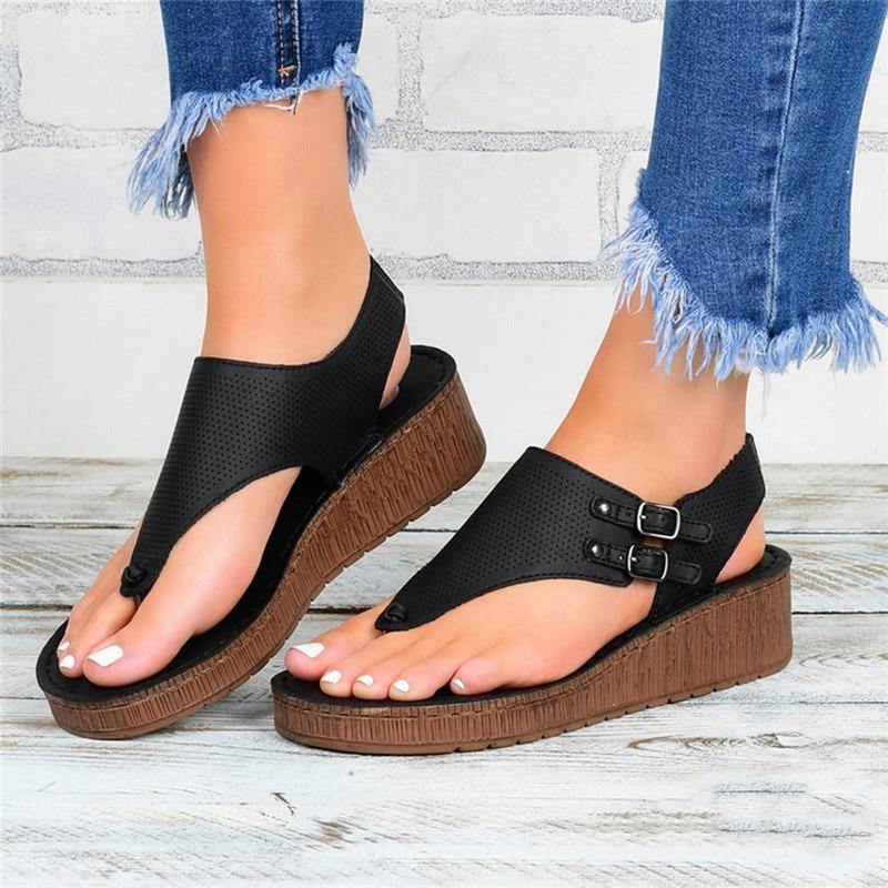 Open Toe Solid Casual Shoes Rome Wedges Thong Sandals - MY STORE LIVING