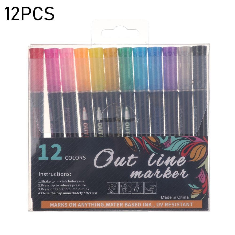Metallic Markers Magic Glitter Paint Pens Double Line Outline - MY STORE LIVING
