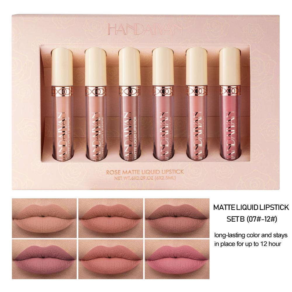 HANDAIYAN 6 Matte Rose Lip Gloss Liquid Lipsticks Are Not Easy To Stain The Cup Is Not Easy To Fade Matte Lip Gloss Set Cosmetics - MyStoreLiving