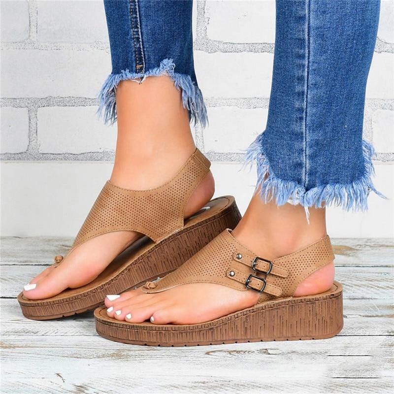 Open Toe Solid Casual Shoes Rome Wedges Thong Sandals - MY STORE LIVING