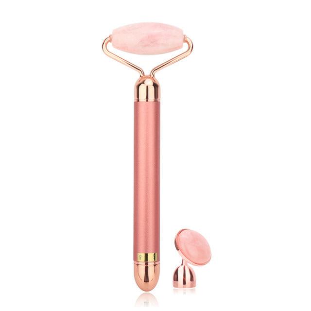 Vibrating Natural Rose Quartz Jade Roller Face Lifting - MyStoreLiving