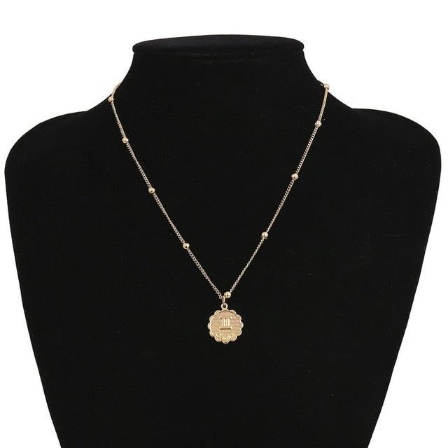 12 Constellations Flower Gold Bead Chain Necklace - MyStoreLiving