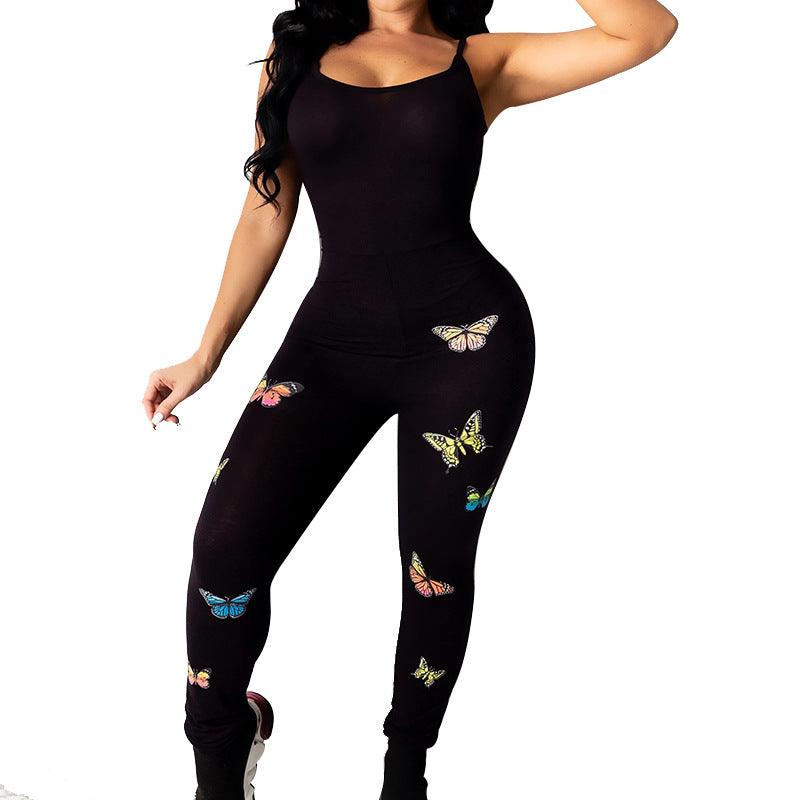 New Printed Butterfly Pattern Yoga Sexy Hip-Lifting Sling Jumpsuit - MyStoreLiving