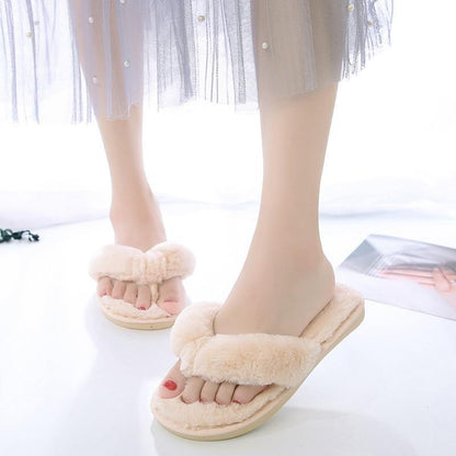 BEVERGREEN Winter Women House Slippers Faux Fur Warm Flat Shoes Female Slip on - MY STORE LIVING