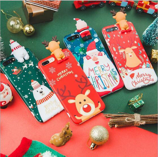 Christmas Cartoon Deer Case Silicone Matte Cover Case Bear - MyStoreLiving