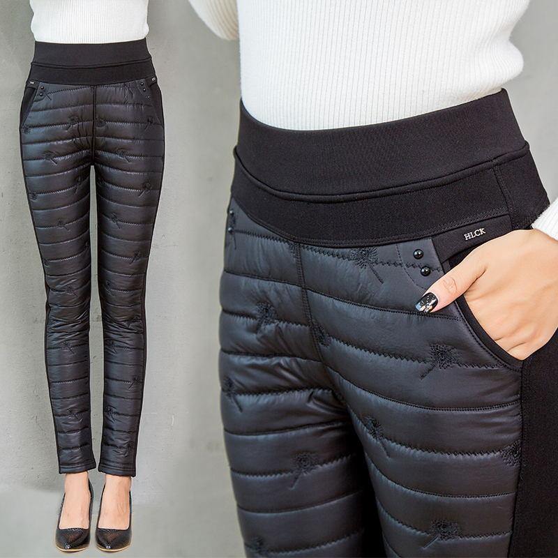 Winter Embroidery Trousers Women Fashion Down Cotton Warm Velvet Pants - MY STORE LIVING