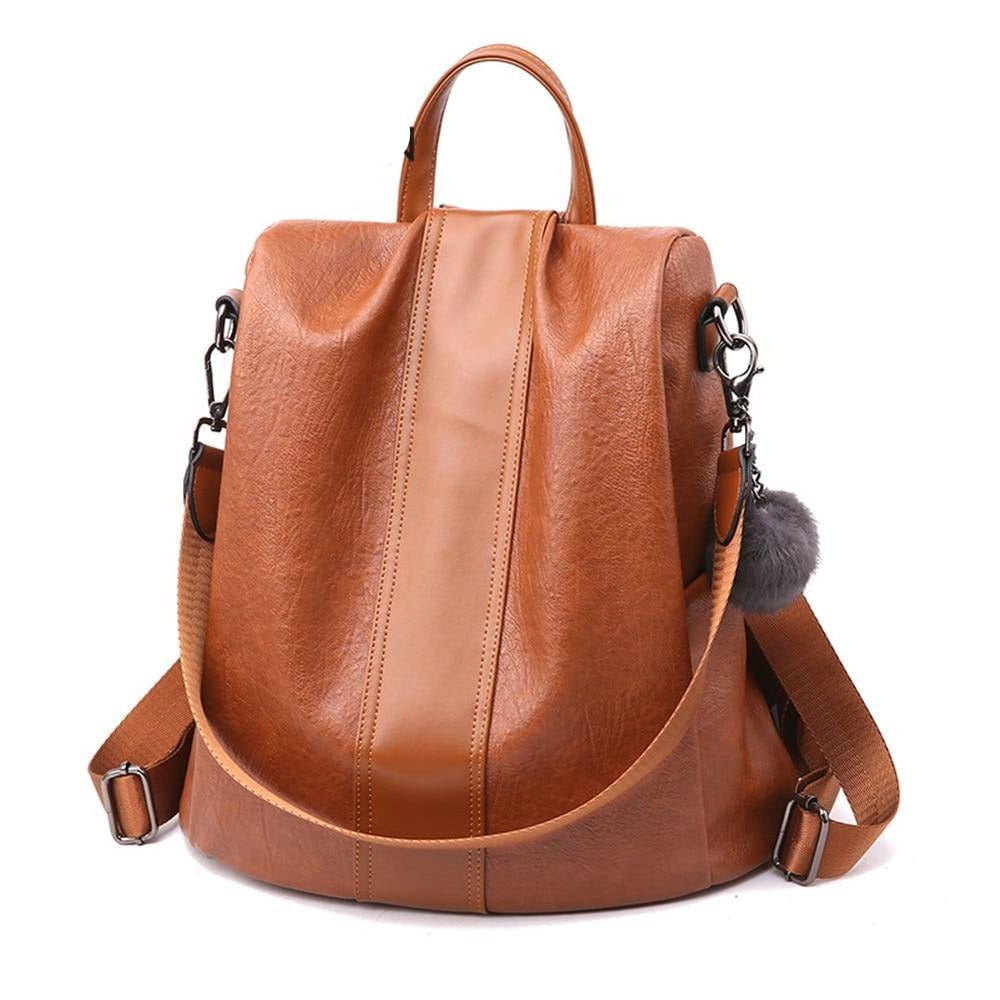 HERALD FASHION Quality Leather Anti-thief Women Backpack Large Capacity Hair Ball School Bag for Teenager girls Male Travel Bags - MY STORE LIVING