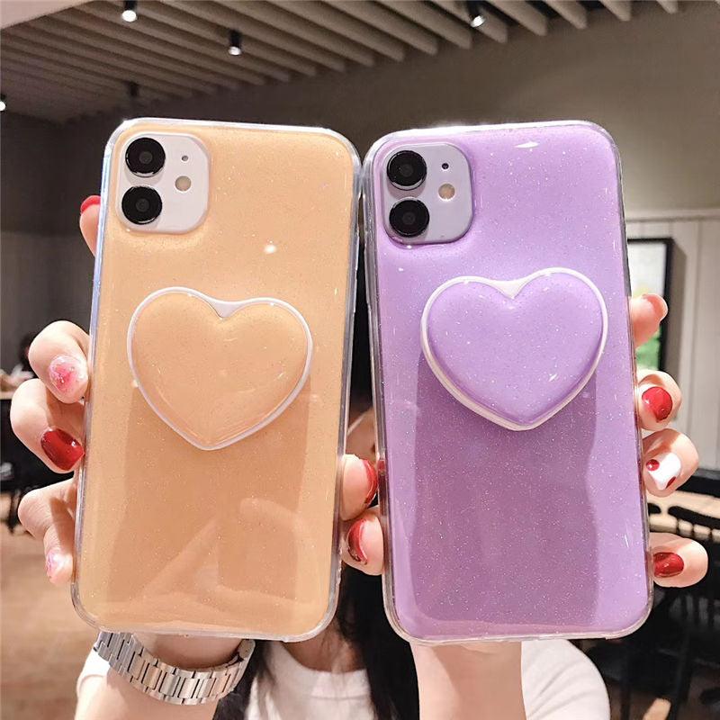 Glitter Love Heart Back Cover Candy Color Stand Holder Phone Case for iPhone - MyStoreLiving