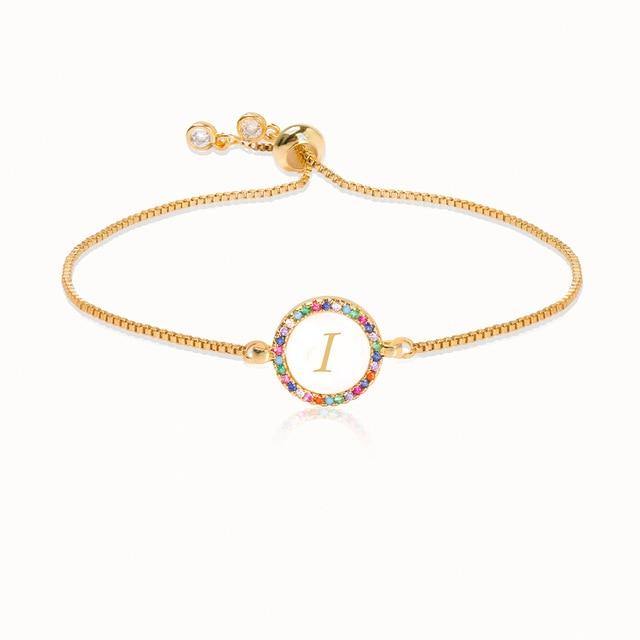 Colorful Rainbow Zircon 26 Letter Bracelet for Women adjustable initial Bracelet Femme Snake Chain Jewelry Christmas gifts - MY STORE LIVING