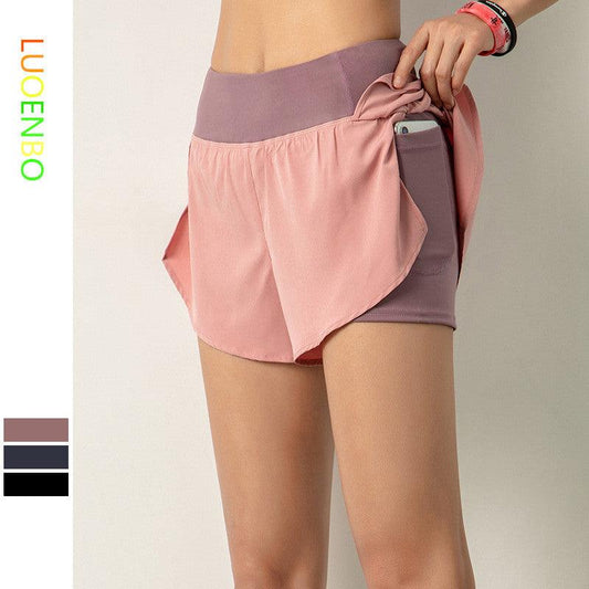 Women Gym Double shorts side pocket running shorts breathable quick dry yoga women shorts workout fitness sportwear - MyStoreLiving