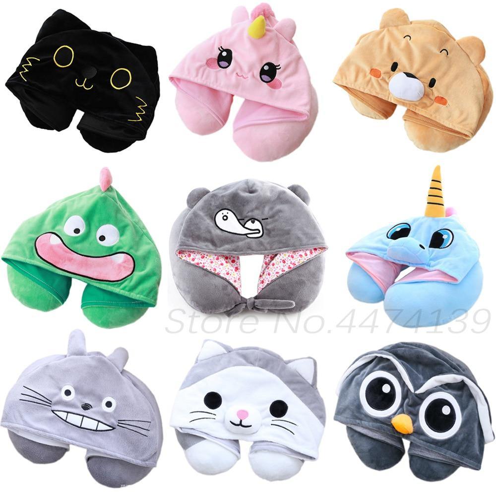 25 Kinds Cartoon U Shape Hoodie Travel Pillow Neck Cushion For Sleep Kawaii Animals Hooded Pillows For Airplane Home Textile - MY STORE LIVING