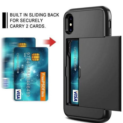 For iPhone 11 Pro Max XS X XR Case Slide Armor Wallet Card Slots Holder Cover For IPhone 7 8 6 6s Plus 5 5s TPU Shockproof Shell - MY STORE LIVING