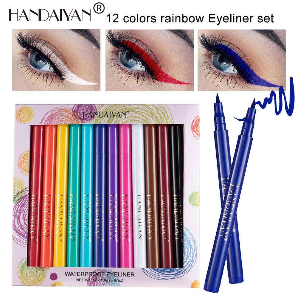 HANDAIYAN 12 Color Matte Color Eyeliner Quick-Drying And Not Easy To Smudge Liquid Eyeliner Pen 12 Pack Eyeliner - MyStoreLiving