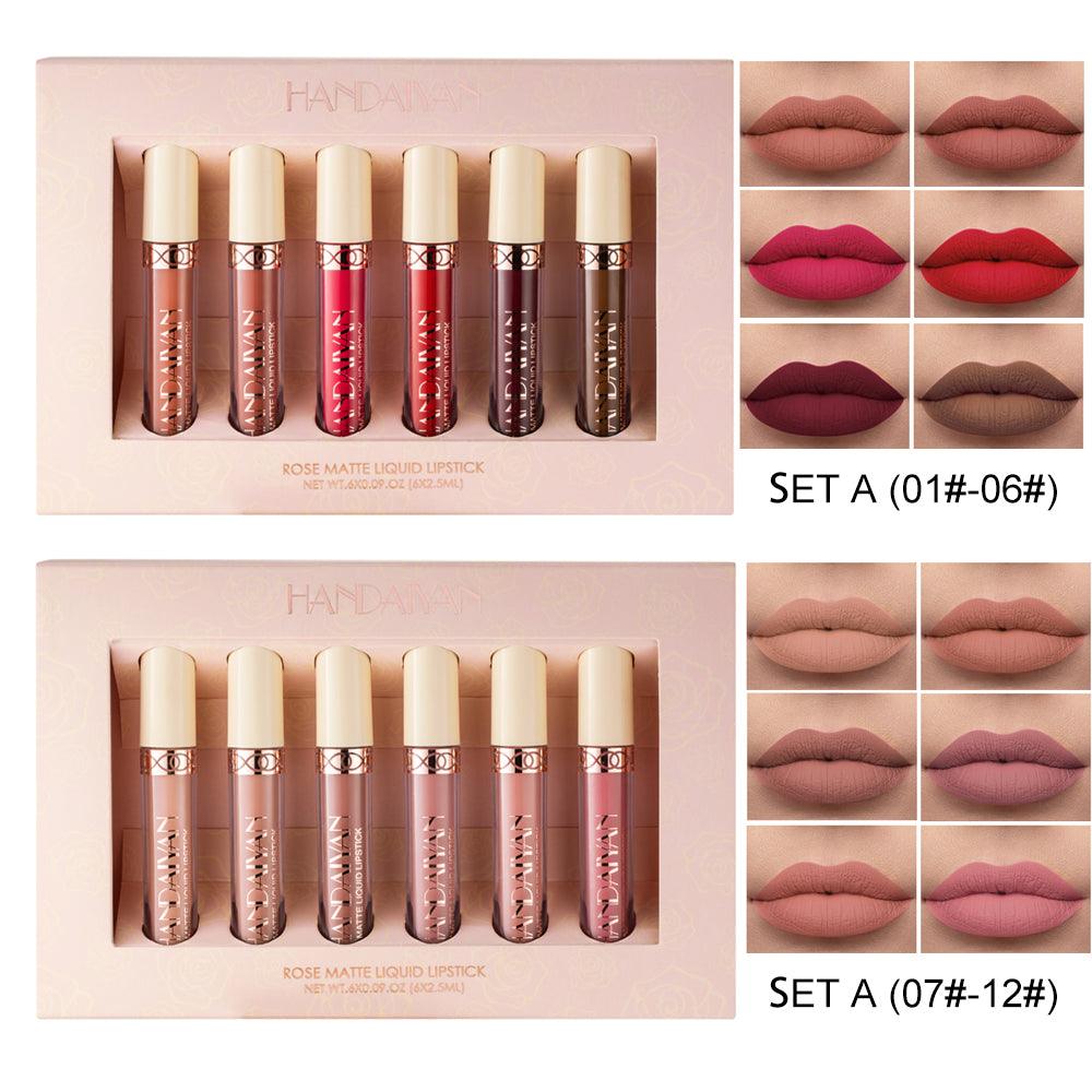 HANDAIYAN 6 Matte Rose Lip Gloss Liquid Lipsticks Are Not Easy To Stain The Cup Is Not Easy To Fade Matte Lip Gloss Set Cosmetics - MyStoreLiving
