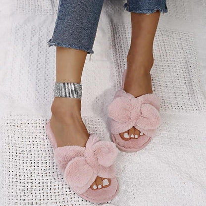 BEVERGREEN Winter Women House Slippers Faux Fur Warm Flat Shoes Female Slip on - MY STORE LIVING