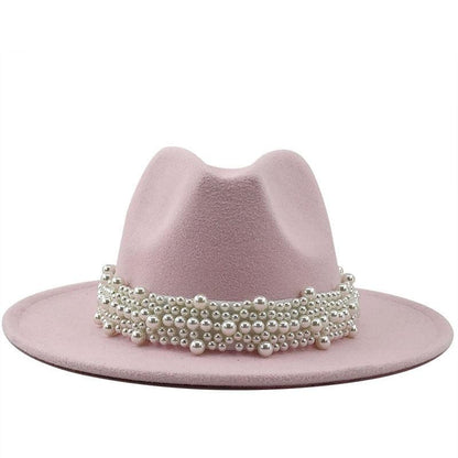 Casual Leather Pearl Ribbon Hat - MyStoreLiving