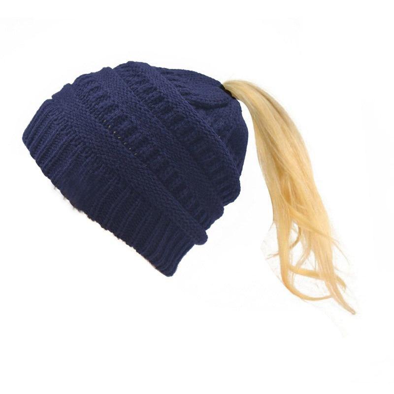 Horsetail hat Winter warm Branded Female cap hat For Women's foldable Knitted - MY STORE LIVING