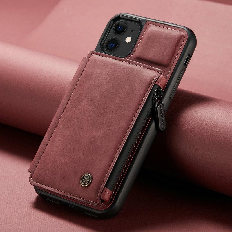 CaseMe Retro Leather Back Case For iPhone 12 11 Pro Max Wallet Card Slot For iPhone SE 12 mini 11 X S XR 7 8 Zipper Back Cover - MY STORE LIVING