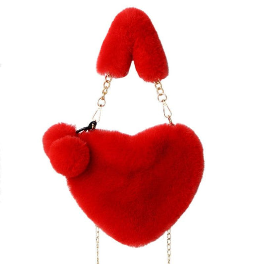 Soft Warm Faux Fur Handbag Fuzzy Crossbody Bag Heart Shape Soft Plush Purse - MyStoreLiving