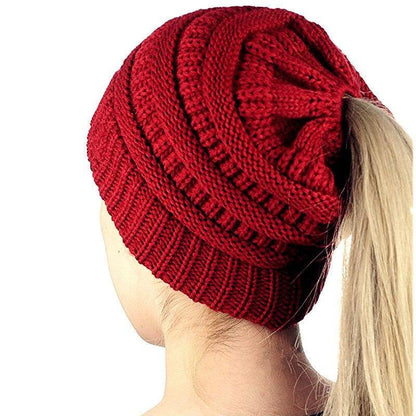 Horsetail hat Winter warm Branded Female cap hat For Women's foldable Knitted - MY STORE LIVING