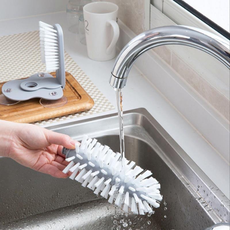Cup Scrubber Glass Cleaner Bottles Brush Sink Kitchen Accessories 2 in 1 Drink Mug Wine Suction Cup Cleaning Brush Gadgets - MY STORE LIVING