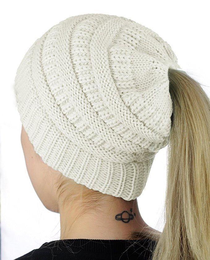 Horsetail hat Winter warm Branded Female cap hat For Women's foldable Knitted - MY STORE LIVING