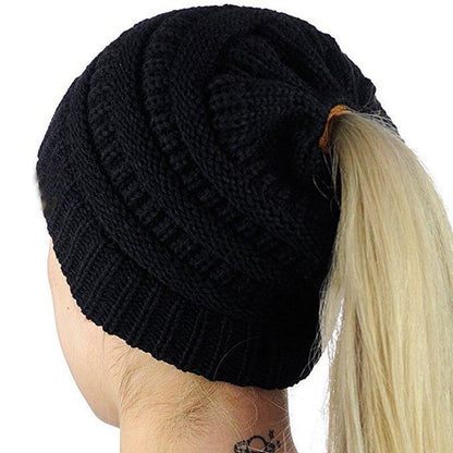 Horsetail hat Winter warm Branded Female cap hat For Women's foldable Knitted - MY STORE LIVING