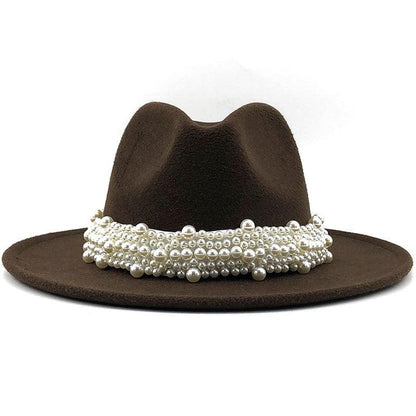 Casual Leather Pearl Ribbon Hat - MyStoreLiving