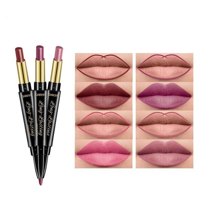 QIBEST Double Head Lipstick Moisturizing Matte Lipstick + Lip Liner Rotating Lip Liner - MY STORE LIVING