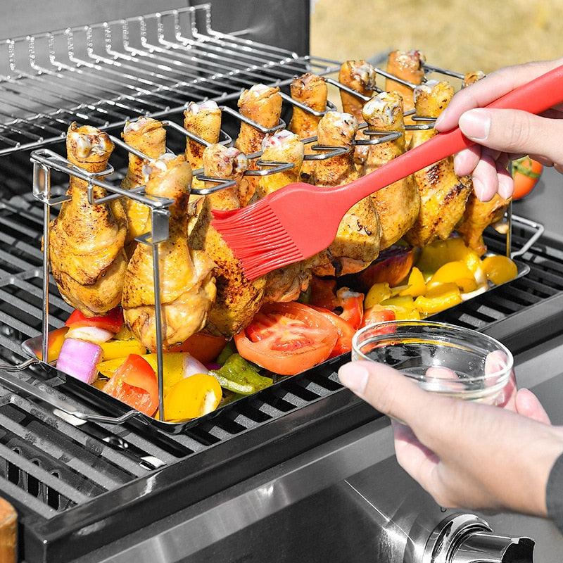 Folding Chicken Leg Barbecue Rack | 14 Slot BBQ Rib Shelf - MyStoreLiving