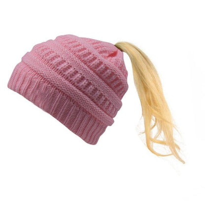 Horsetail hat Winter warm Branded Female cap hat For Women's foldable Knitted - MY STORE LIVING