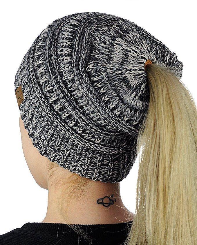 Horsetail hat Winter warm Branded Female cap hat For Women's foldable Knitted - MY STORE LIVING