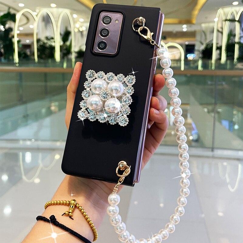 Franch Style Bling Diamond Rhinestone Stand Holder Case Cover With Pearl Hand Chain - MyStoreLiving