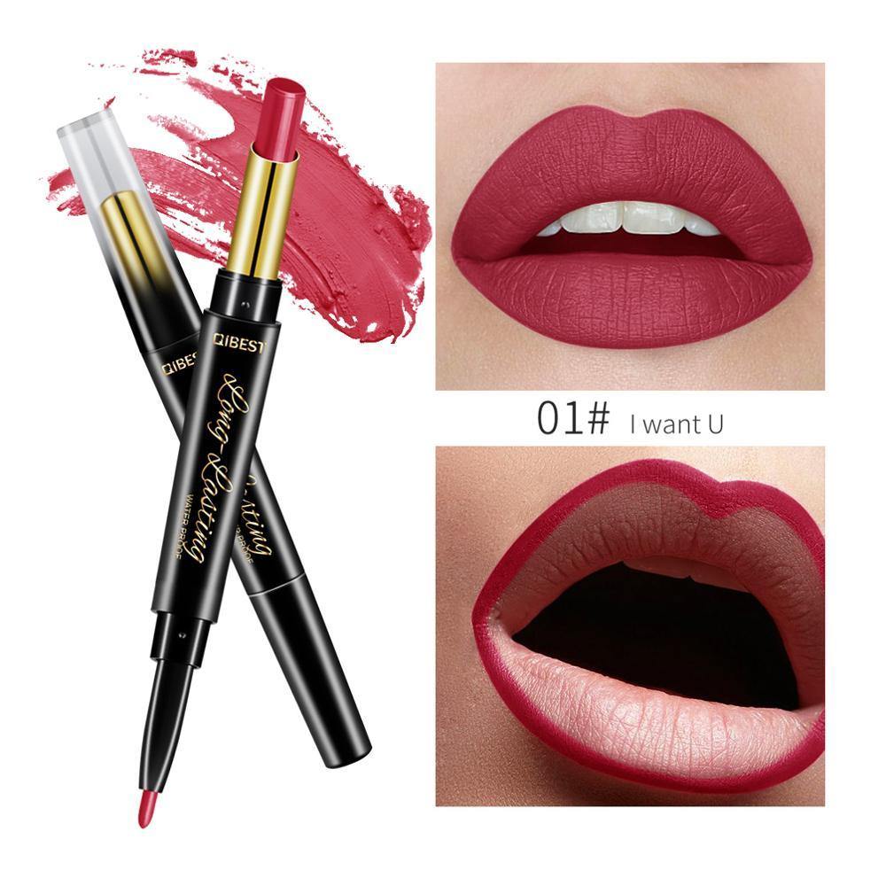 QIBEST Double Head Lipstick Moisturizing Matte Lipstick + Lip Liner Rotating Lip Liner - MY STORE LIVING