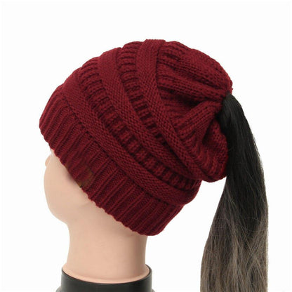 Horsetail hat Winter warm Branded Female cap hat For Women's foldable Knitted - MY STORE LIVING