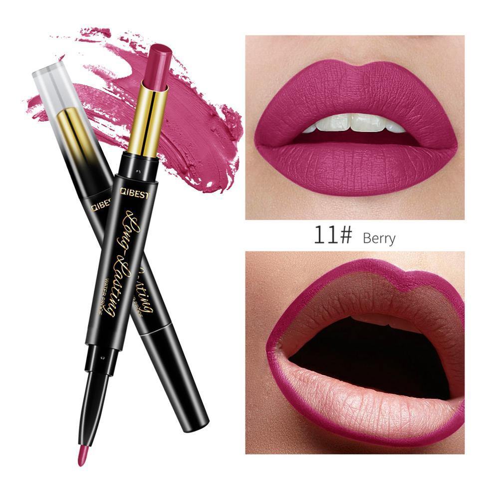 QIBEST Double Head Lipstick Moisturizing Matte Lipstick + Lip Liner Rotating Lip Liner - MY STORE LIVING