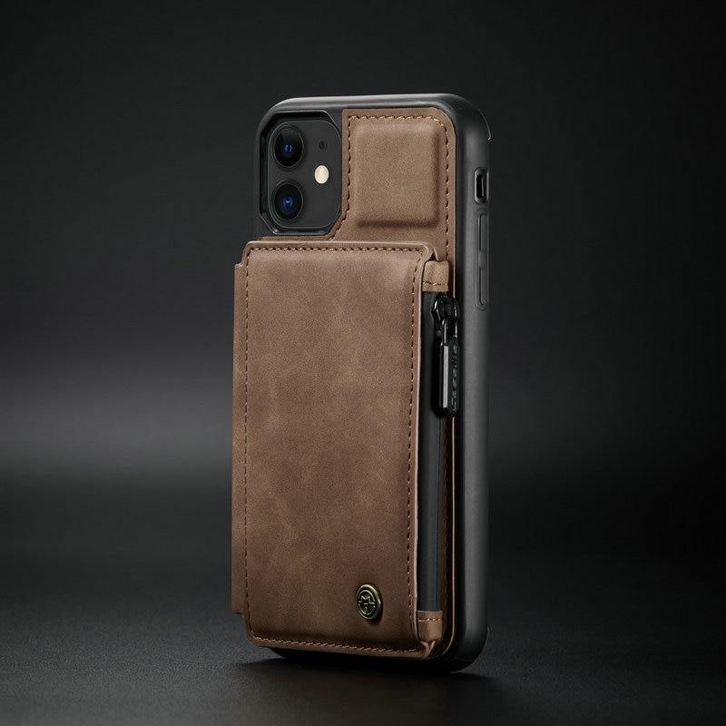 CaseMe Retro Leather Back Case For iPhone 12 11 Pro Max Wallet Card Slot For iPhone SE 12 mini 11 X S XR 7 8 Zipper Back Cover - MY STORE LIVING