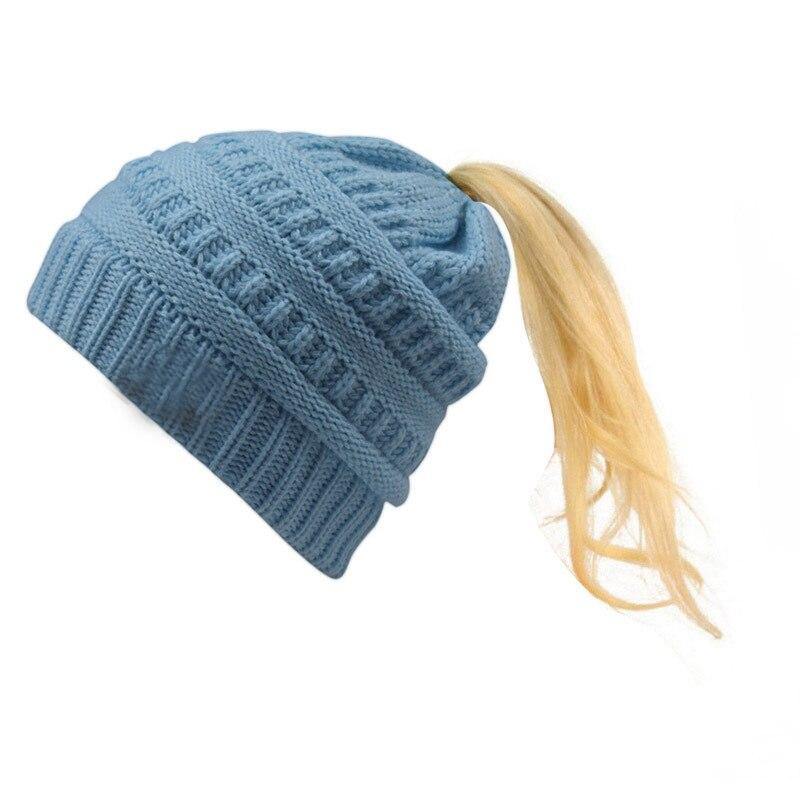 Horsetail hat Winter warm Branded Female cap hat For Women's foldable Knitted - MY STORE LIVING