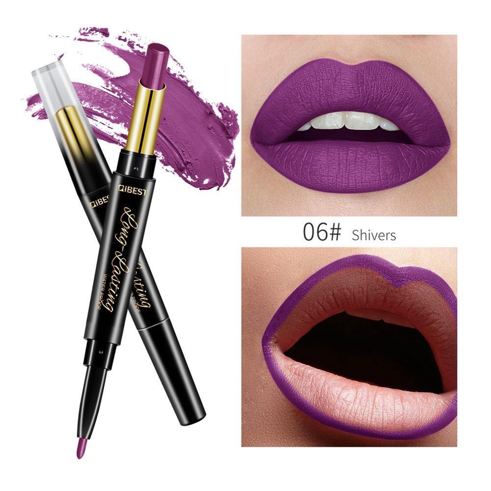 QIBEST Double Head Lipstick Moisturizing Matte Lipstick + Lip Liner Rotating Lip Liner - MY STORE LIVING